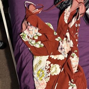 Floral Sleeveless Dress - Red and Pink